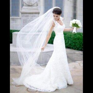 Bride Wedding Veil Long Cathedral Veil Drop Veil Soft Tulle Bridal Veils (White)